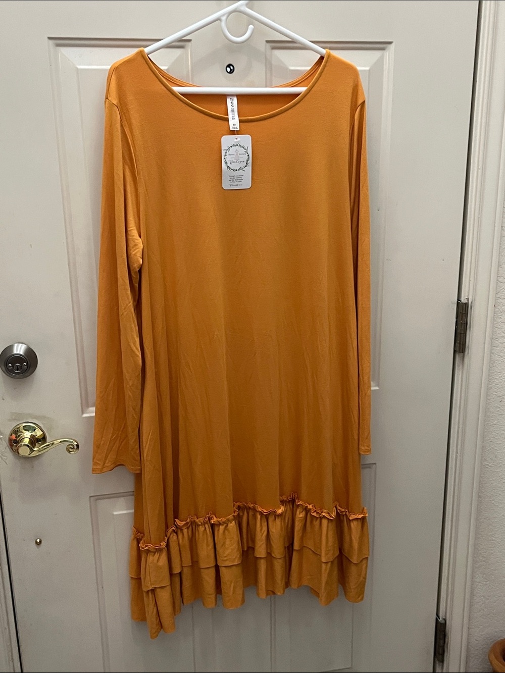 Zenana Outfitters Long Sleeve Ruffle-Hem Dress - Mustard